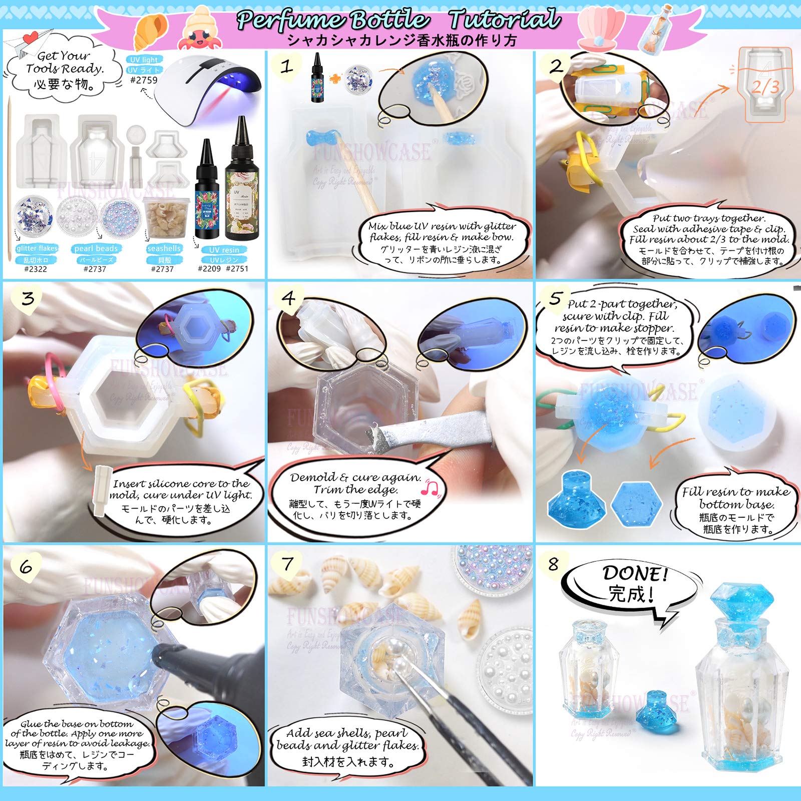 Small Bottle Container and Stopper UV Resin Epoxy Silicone Mold Jewelry Casting 6 Trays Set