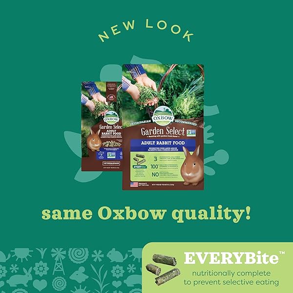 OXBOW GARDEN SELECT RABBIT FOOD, ADULT, MADE TIMOTHY HAY FOR RABBIT, BUNNY FOOD PELLETS, NON-GMO, NO SOY OR WHEAT, SMALL ANIMAL PET PRODUCTS, MADE IN USA, HIGH FIBER, 8 LB. BAG