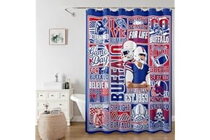 DKEAQZ Football Shower Curtain, Football Style Curtain Gifts for Buffalo Fans, Sports Shower Curtain Home Bathroom Decor with Hooks 60x72 Inch
