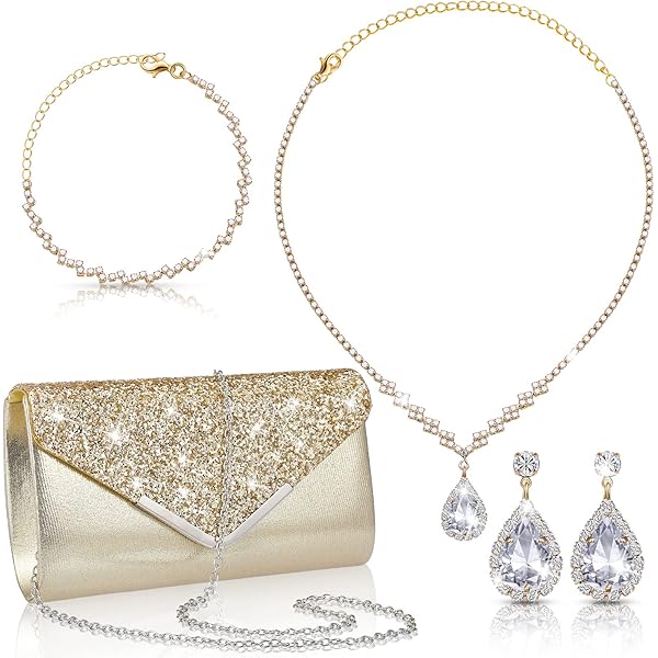 Diamantes Bolso Plateado Amazon Bolsa De Fiesta Juego De Joyas De