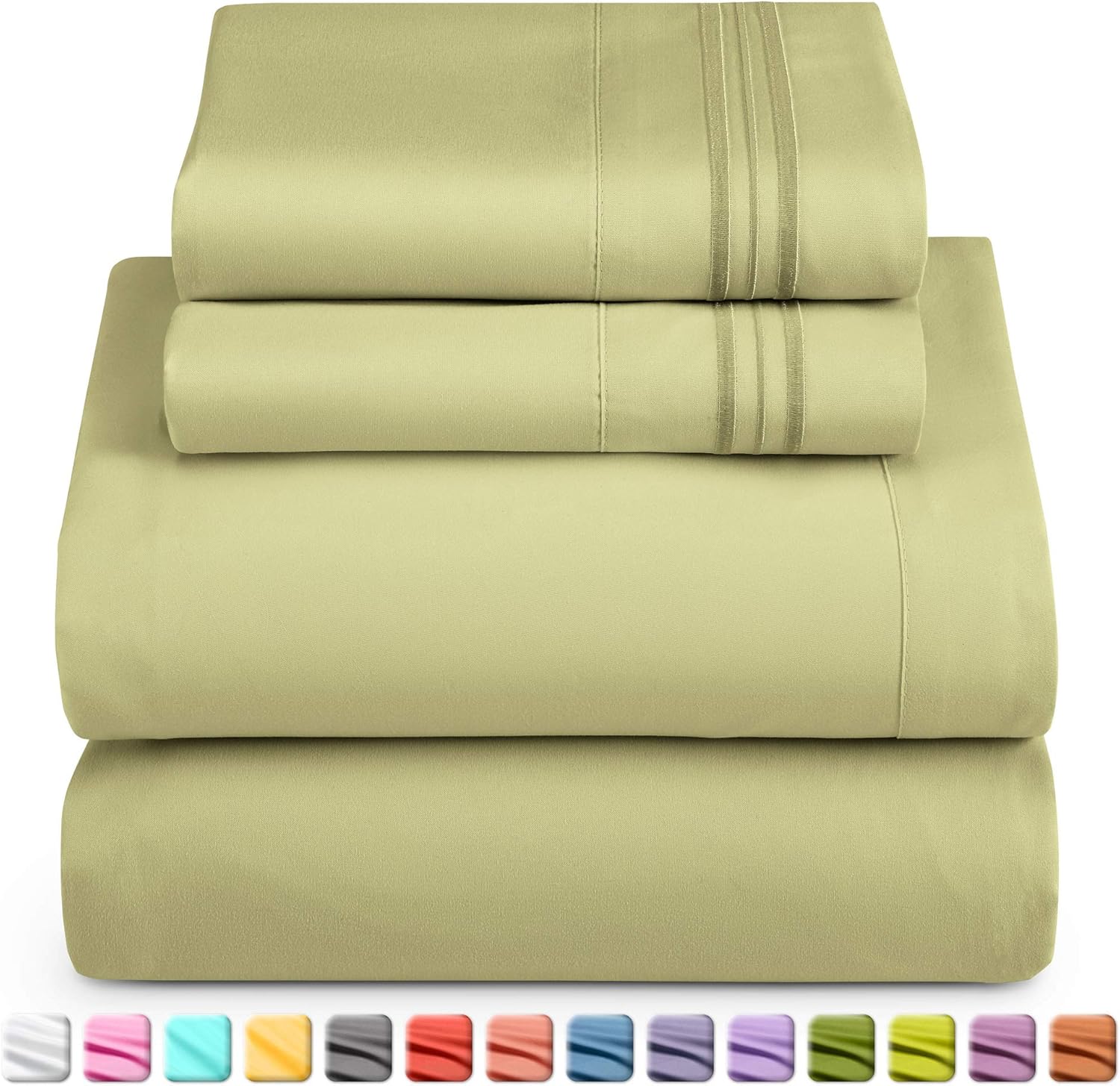 Nestl Deep Pocket Twin XL Sheets: Twin XL Size Bed Sheets with Fitted and Flat Sheet, Pillow Cases - Extra Soft Microfiber Bedsheet Set with Deep Pockets for Twin XL Sized Mattress - Sage Olive Green