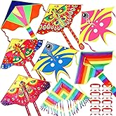 Foilswirl 8 Pack Kites for Kids Butterfly Fish Rainbow Delta Pattern with 8 Pcs 109 Yard Kite String Large Easy to Fly for Children Adults Spring Outdoor Beach Games