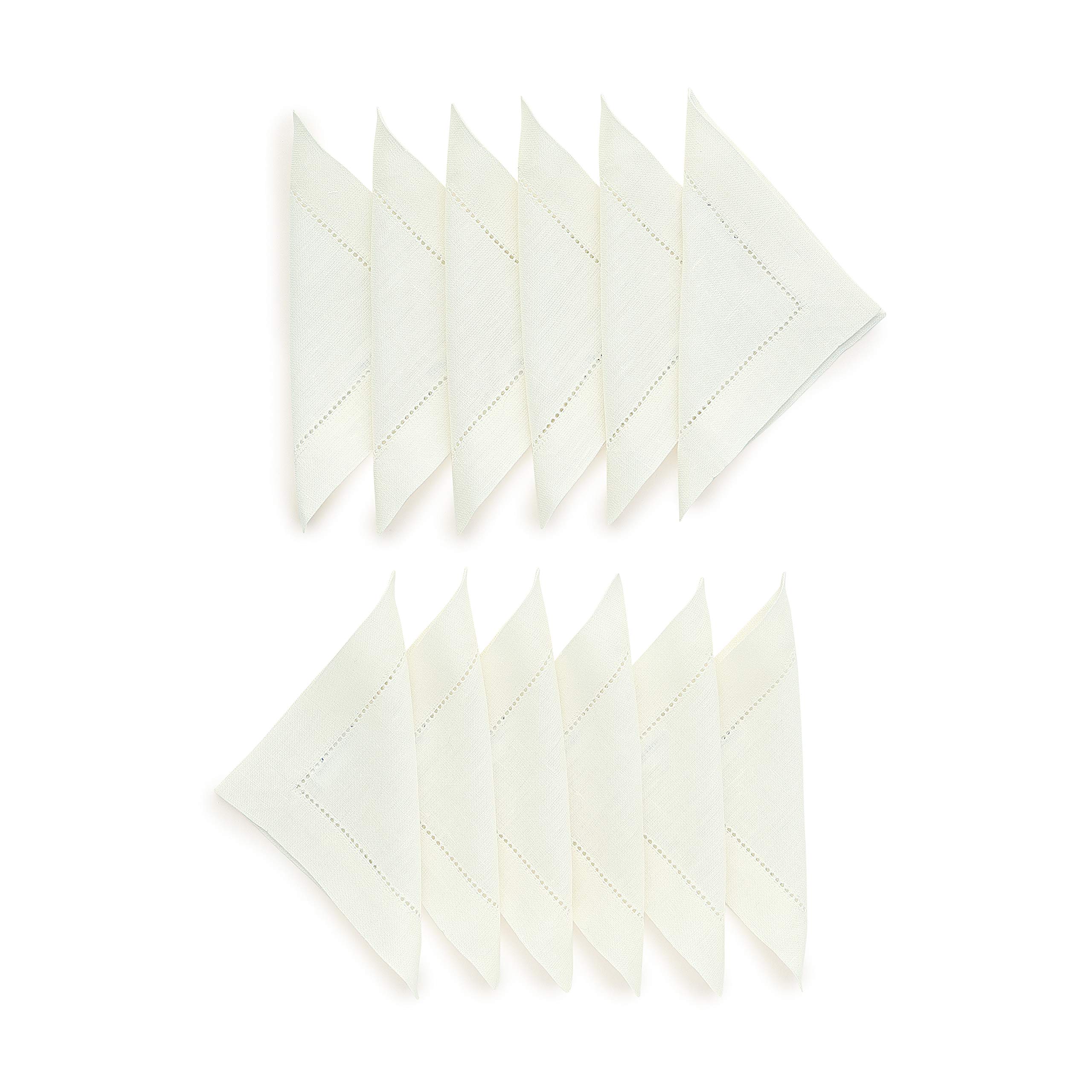 Solino Home Linen Hemstitch Cocktail Napkins Set of 12-6 x 6 Inch, 100% Pure Linen Ivory Cloth Cocktail Napkins for Spring, Easter - Classic Hemstitch — image 1