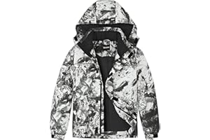 Vrilibo Boys Waterproof Ski Jacket Winter Warm Thick Snow Coat Fleece Lined Kids Outdoor Hooded Snowboard Jacket