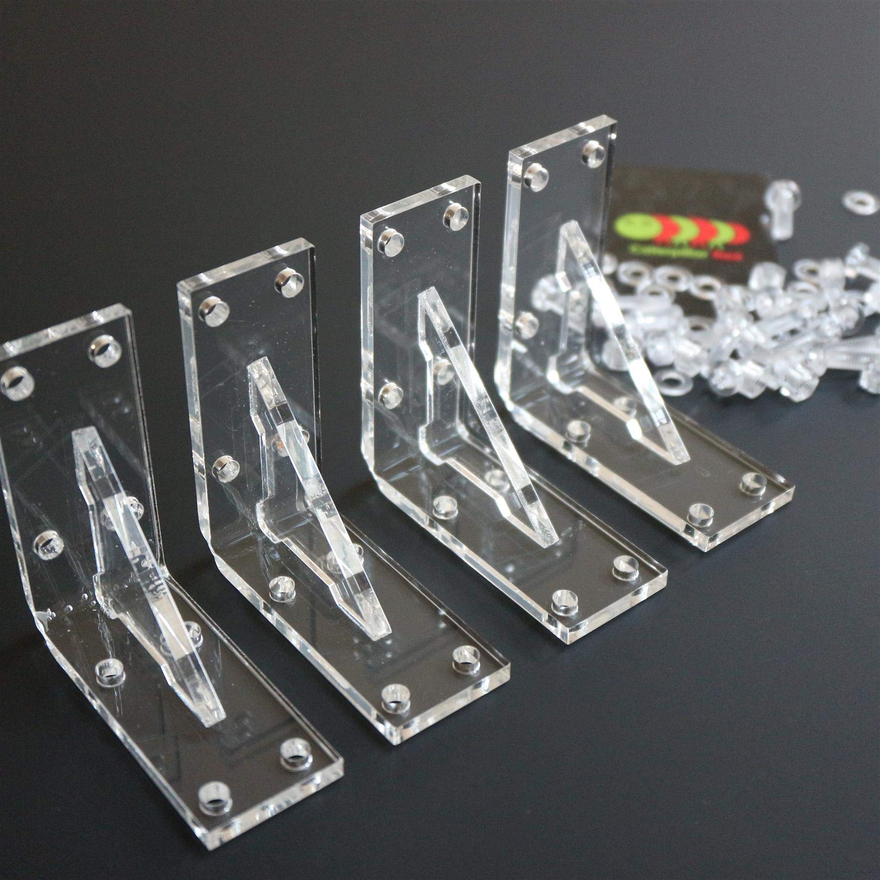 4 x V4, 5mm Thickness, Reinforced, Strong, Angled L Brackets, Polished Clear Acrylic + 40x M5 Bolts, Clear Right Angle Bracket