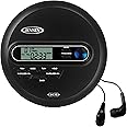 Jensen CD-65 Portable Personal CD Player CD/MP3 Player + Digital AM/FM Radio + with LCD Display Bass Boost 60-Second Anti Skip CD R/RW/Compatible Sport Earbuds Included (Black Limited Edition Series)