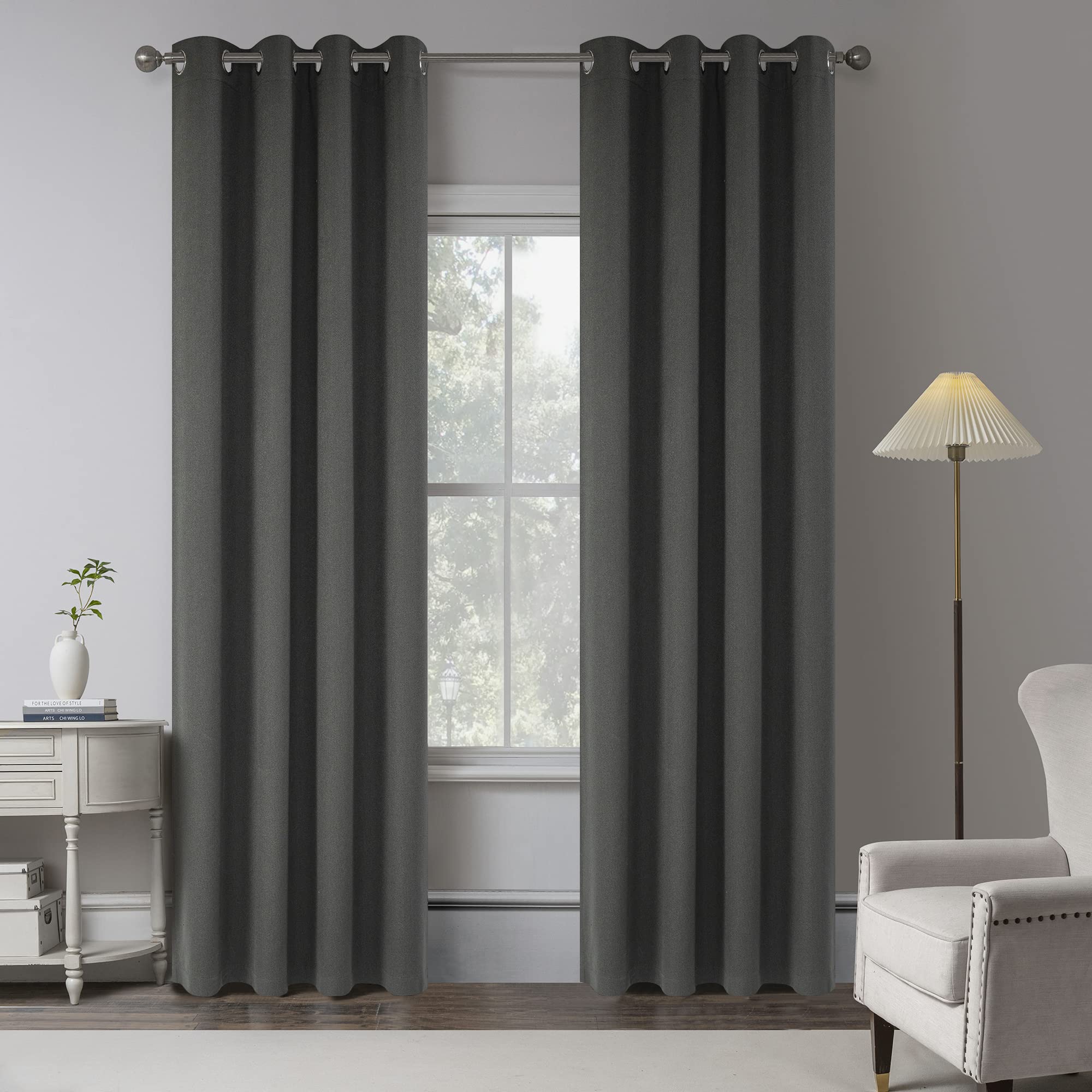 Photo 1 of Charcoal Grey 100% Blackout Linen Burlap Curtains 90 Inches Long 2 Panels for Bedroom, Modern Farmhouse Full Black Out Room Darkening Thermal Insulated Window Curtain Panels W50 x L90 Inch Length