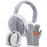 Chicingyou 2 Pcs Winter Ear Muffs Gloves for Women Ear Warmers Touch Screen Gloves Foldable Fuzzy Headband Cold Weather Gift