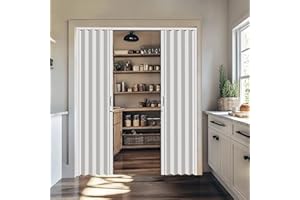 DIYHD 72X80in White PVC Accordion Door, Interior Folding Closet Door with Handle, Latch, and Mounting Hardware, Bi-Fold Design, Middle Closure