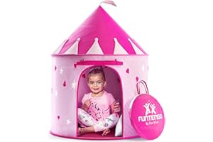 FoxPrint Princess Castle Play Tent with Glow in the Dark Stars Folds in Carrying Case Foldable Pop Up Pink Play Tent/House Toy for Indoor&Outdoor Use
