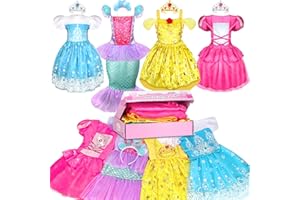 LIMIROLER Princess Dress Up Clothes for Little Girl Gift Set, Princess Dress Up Toys Role Play Costume for Toddler Girls, Birthday Christmas Party