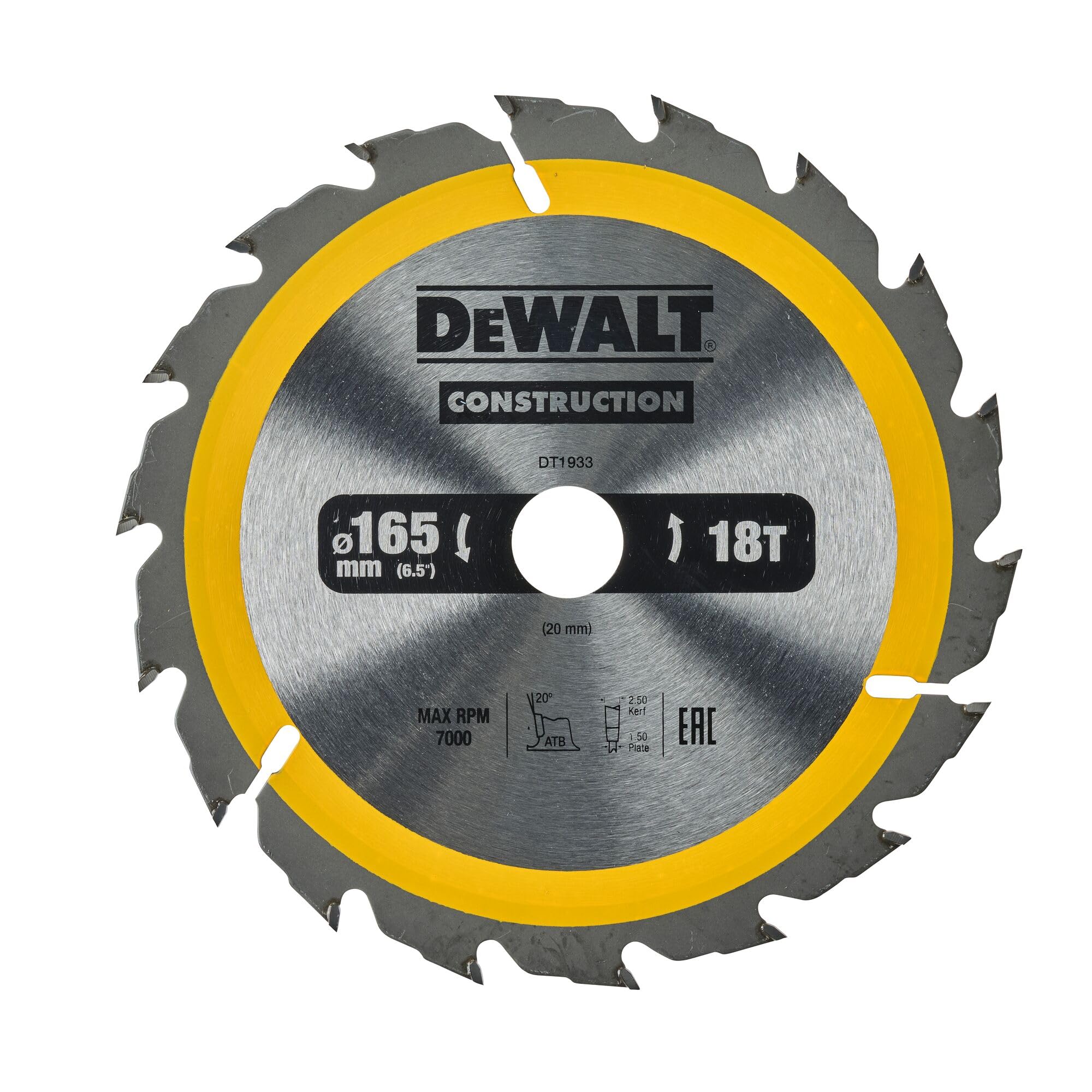 Dewalt DT1933-QZ DT1933-QZ-Hoja para construcción 165 x 20mm 18T (AC), Set of 6 Pieces