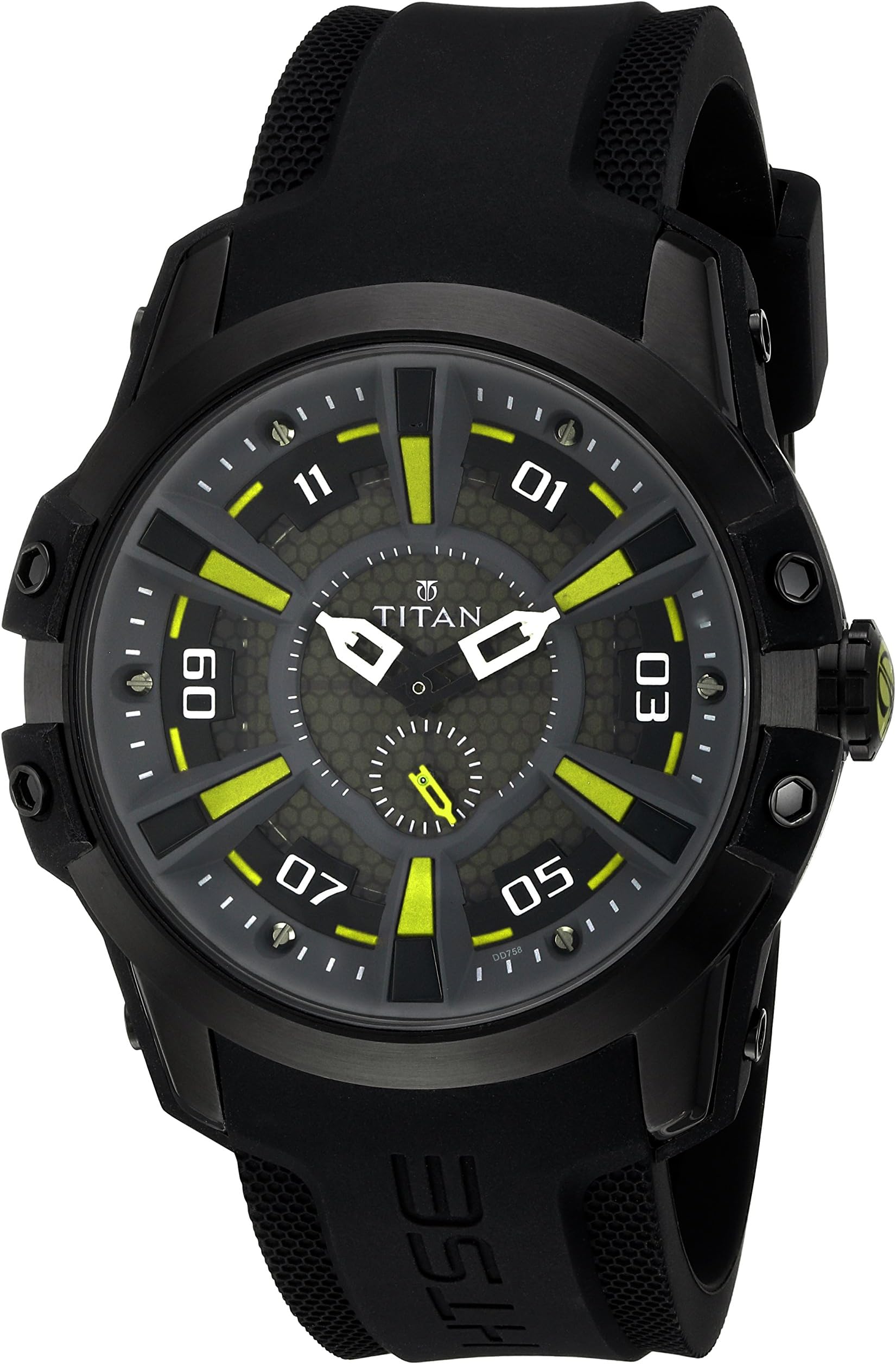 Titan Men's 'HTSE Self Energizing' Quartz Stainless Steel and Silicone Watch, Color:Black (Model: 1630NP02)