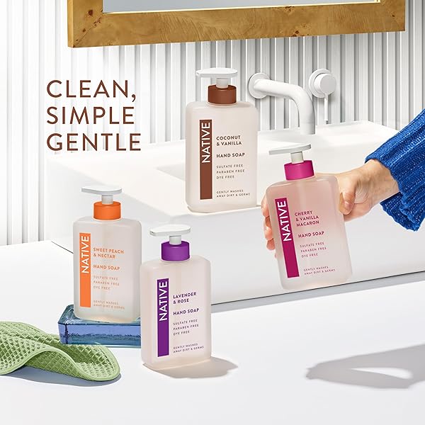 NATIVE LIQUID HAND SOAP, COCONUT & VANILLA SCENT, NON-DRYING FORMULA FOR SOFT, SMOOTH HANDS, MADE WITH PLANT-BASED CLEANSERS, SULFATE & PARABEN FREE, 13 OZ BOTTLE