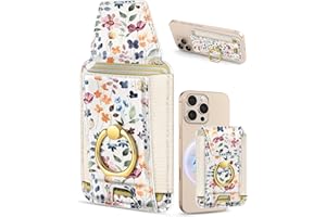 Shorogyt Compatible with Magsafe Wallet with Ring Stand Grip - Cute Magnetic Phone Wallets Card Holder for iPhone 17/16/15/14/13/12 Series for Women Girls Watercolor Wildflowers Design, Fit 7 Cards