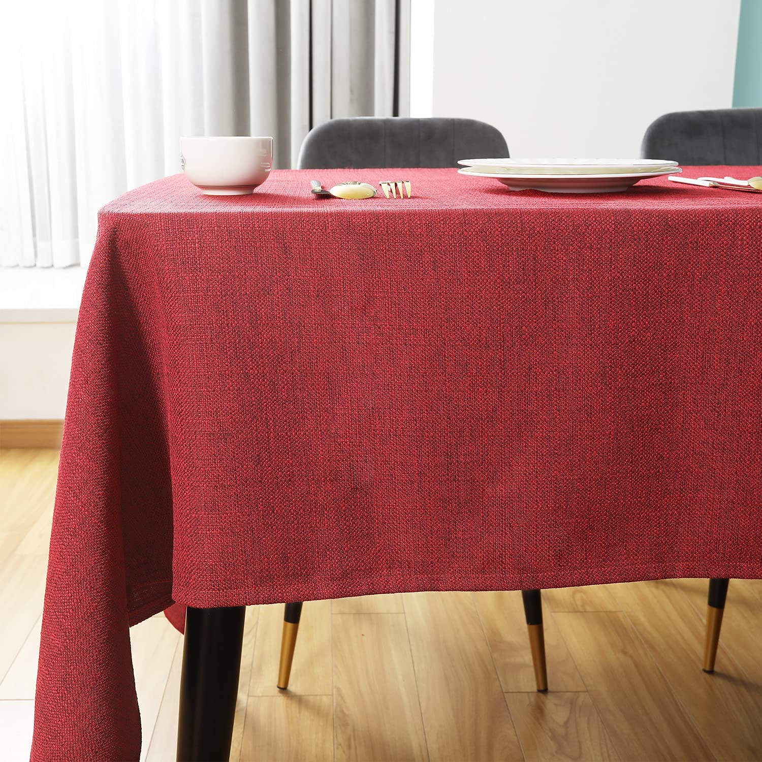 SEASHORE TREE Rectangle Table Cloth – Wipe Clean Tablecloth, Thick Faux Linen Waterproof Table Cover for Dining Room, Kitchen, Home, or Restaurant, Ruby Red 84.6" x 57.1"