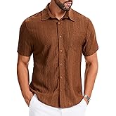 gigkik Mens Beach Shirt Wrinkle Free Hollow Shirts Short Sleeve Button Down Shirts Tropical Tops