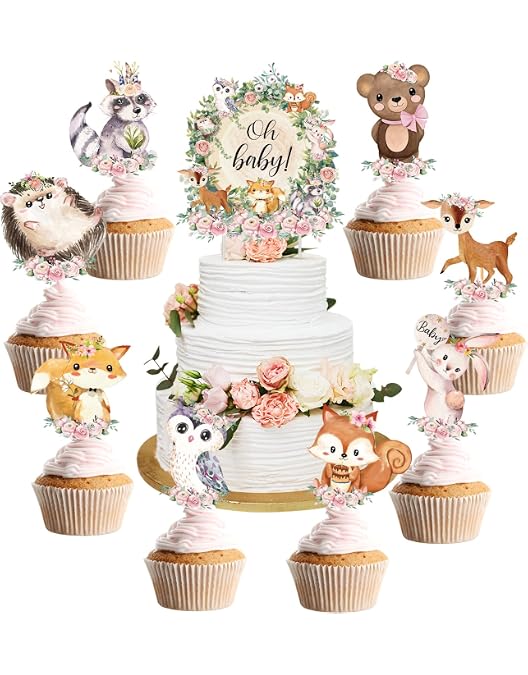 Balterever 36PCS Winter Woodland Cupcake Toppers - Forest Animal Theme Decor For Birthday, Baby Shower Parties - View #3