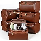 Xosjska 6 Pcs Toiletry Bag for Men Set of 6 Leather Toiletry-Bag for Men with Hook Premium Waterproof Dopp Kit Groomsmen Toiletry Bags PU leather cosmetic bags for Travel Essentials Gifts
