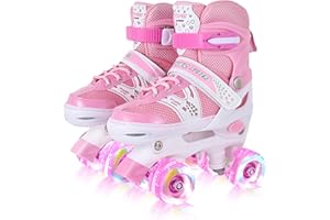 G MGY OLED Roller Skates for Girls and Kids, 4 Sizes Adjustable Roller Skates, with All Wheels Light up, Fun Illuminating for Girls and Kids, Roller Skates for Kids Beginners, Pink