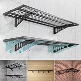 Diumvi 2-Pack 1.5×3.8ft(18×45.6 inch) Garage Wall Shelving, 500 lbs Load Capacity, Garage Wall Mounted Shelves, Heavy Duty Shelf with Hooks, Black