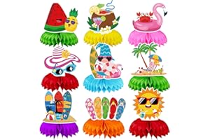 PLEITUUIY 9Pcs Beach Decorations for Party, Summer Party Decorations, Honeycomb Centerpieces, 3D Double Side Table Toppers for Pool Party Decorations, Beach Themed Party Decorations, Luau Party Decorations