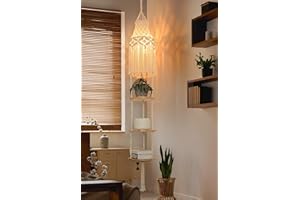 ANROYE 3-Tier Macrame Hanging Lamp Shelf, Boho Woven Corner Pendant Light Shade Plant Shelves with Plug Cord, Bohemian Hanging Bedside Ceiling Light Fixture, Farmhouse Decor for Bedroom Women Gift