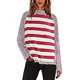 Panadila Womens Long Sleeve Striped Shirts Turtleneck Raglan Shirt Cute Color Block Tunic Tops Loose Pullover Top
