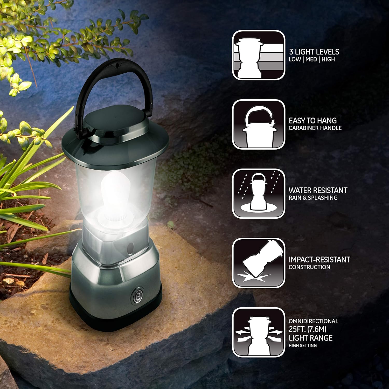 Enbrighten LED Mini Camping Lantern, Battery Powered, 200 Lumens, 40 Hour Runtime, 3 Light Levels, Ideal for Hiking, Outdoors, Emergency, Snow, Hurricane and Storm, Green, 49560: Home Improvement