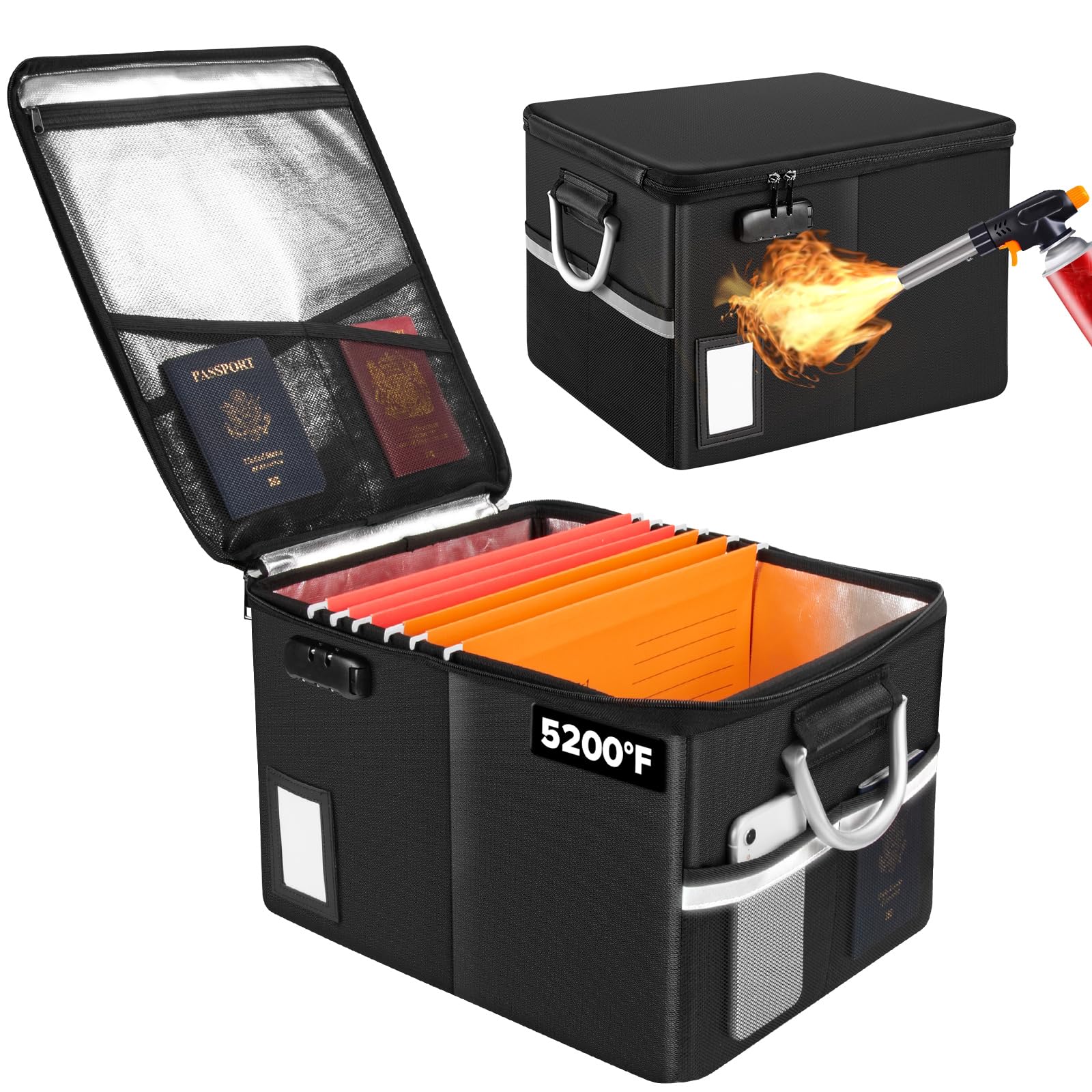 Photo 1 of TOMKID 5200°F Fireproof Document Box, Fire Important Document Organizer with Lock, Upgraded Heat Insulated Filing Storage Cabinet Office Organization (5200°F Fireproof Box, Black)