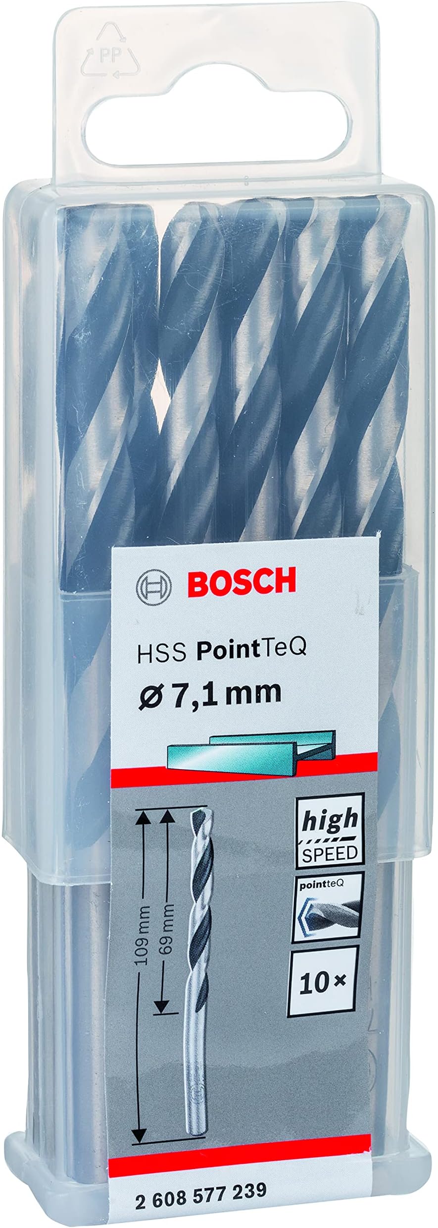 Bosch PointTeQ 10pc HSS Twist Drill Bits for Metal 7.1x69x109 mm
