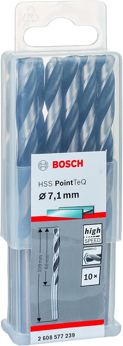 Bosch PointTeQ 10pc HSS Twist Drill Bits for Metal 7.1x69x109 mm