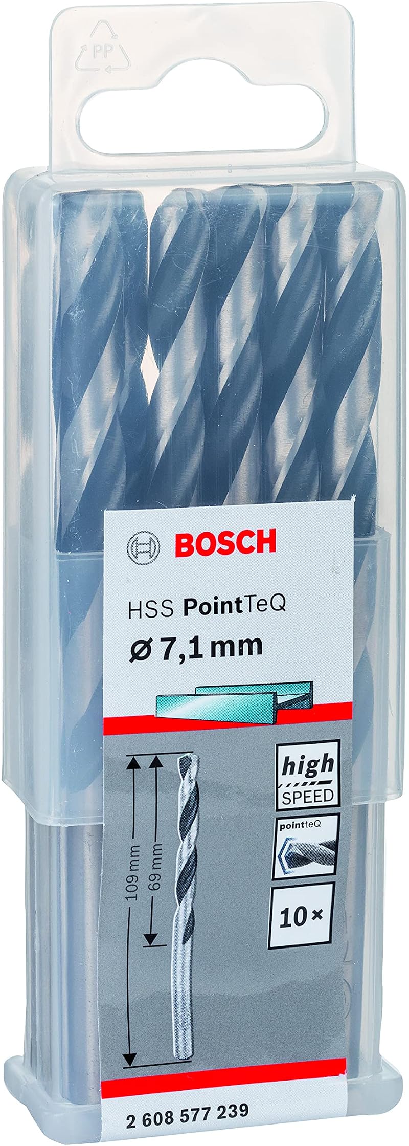 Bosch PointTeQ 10pc HSS Twist Drill Bits for Metal 7.1x69x109 mm