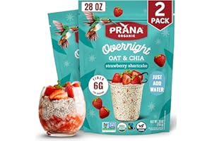 Prana Organic Overnight Chia with Oats Strawberry Shortcake | 28 oz Bags - 2 Pack | Rich in Fiber & Protein, Vegan, Non-GMO | Ready to Eat Breakfast