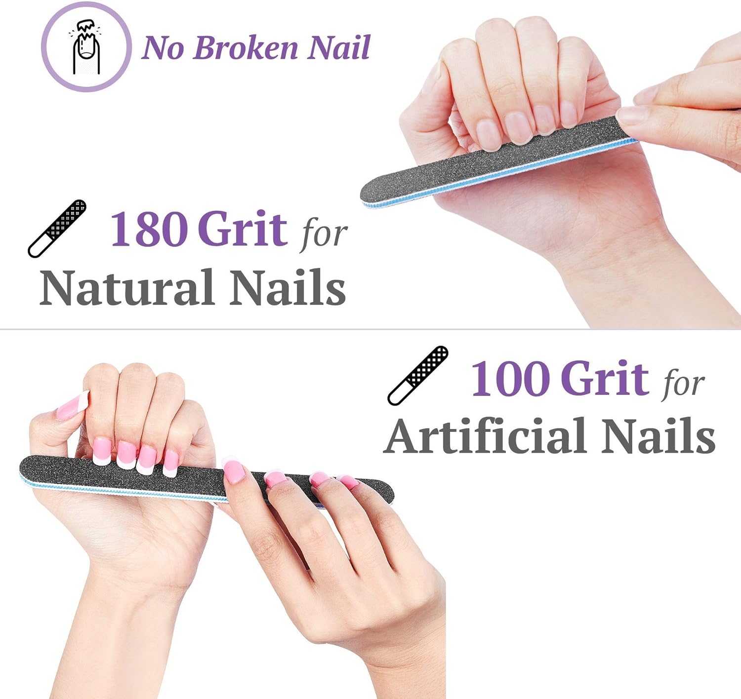 100/180 10 pack Nail File / Emery Board with 2 Piece Buffer Block Set - For Smooth & Shiny Nails - Home or Professional Manicure / Pedicure Kit: Health & Personal Care