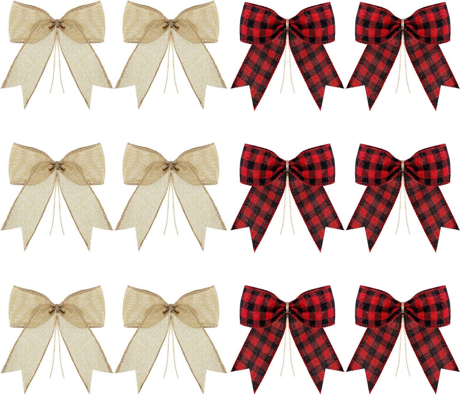 Bows & Ribbons - 12 Pieces Christmas Plaid Bows Buffalo Thanksgiving Fall Decorative Plaid Bows for Halloween Wreaths Tree Party Indoor Outdoor Home Decoration (Black and Red, Beige, 6 x 6 Inch)