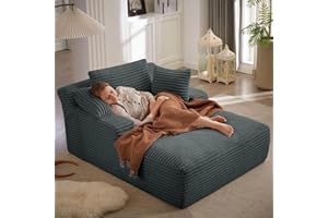 ODUWA Oversized Chaise Lounge Indoor,Sofa Bed with Throw Pillows and Armrests, Corduroy Sleeper Sofa Couch with Pillows, Recliner Cloud Chai for Living Room Grey