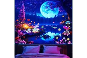 APDIDL Blacklight Posters Moon Forest Tapestry for Bedroom Aesthetic, Black Light Posters Space Galaxy Forest Tapestries Wall Hanging, UV Reactive Glow in the Dark Landscape Decor Wall Tapestry for Living Room Dorm (51"X60")