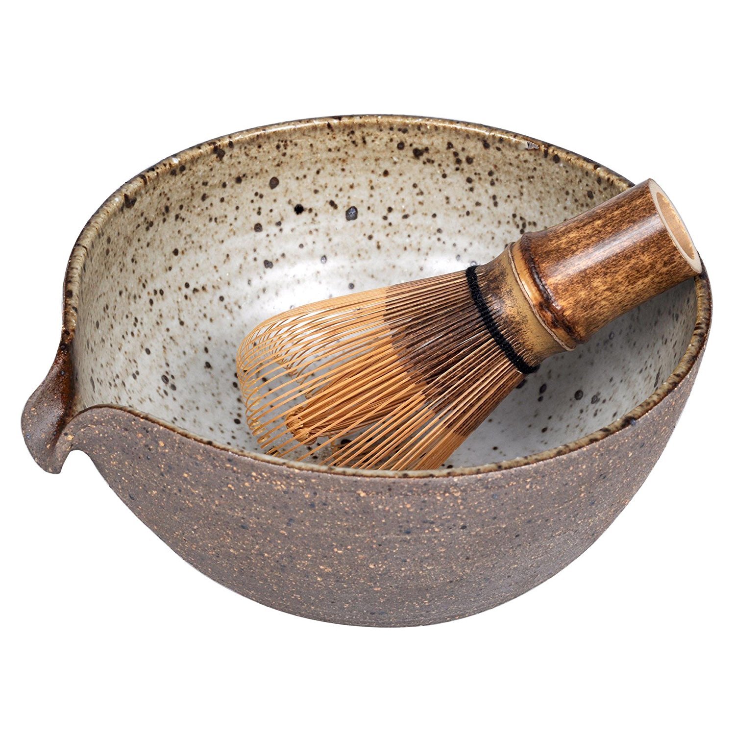 Brightea Matcha Green Tea Bowl Chawan with Spout Pottery Clay Large