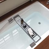 Vencier Eco-Friendly Slimline Bamboo Bath Bridge Rack Caddy Shelf Grey view 3