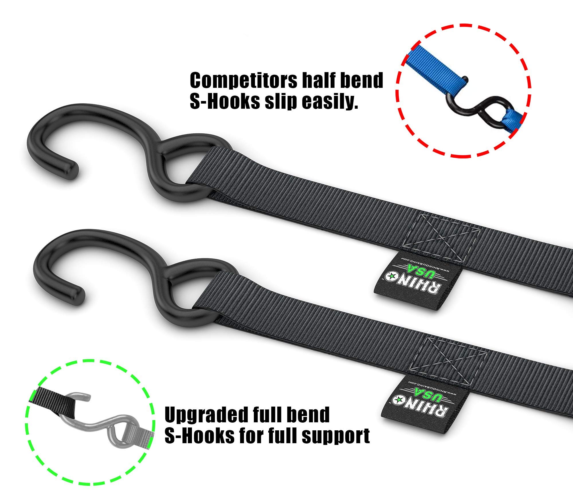 RHINO USA Ratchet Straps (4PK) 1,823lb Guaranteed Max Break Strength