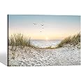 SD SOFT DANCE Beach Wall Art Canvas Bathroom: Coastal Sunset Ocean Print Artwork Modern Sea Scene Seascape Picture Seaside Landscape Seashore Painting for Living Room Bedroom Office Decor