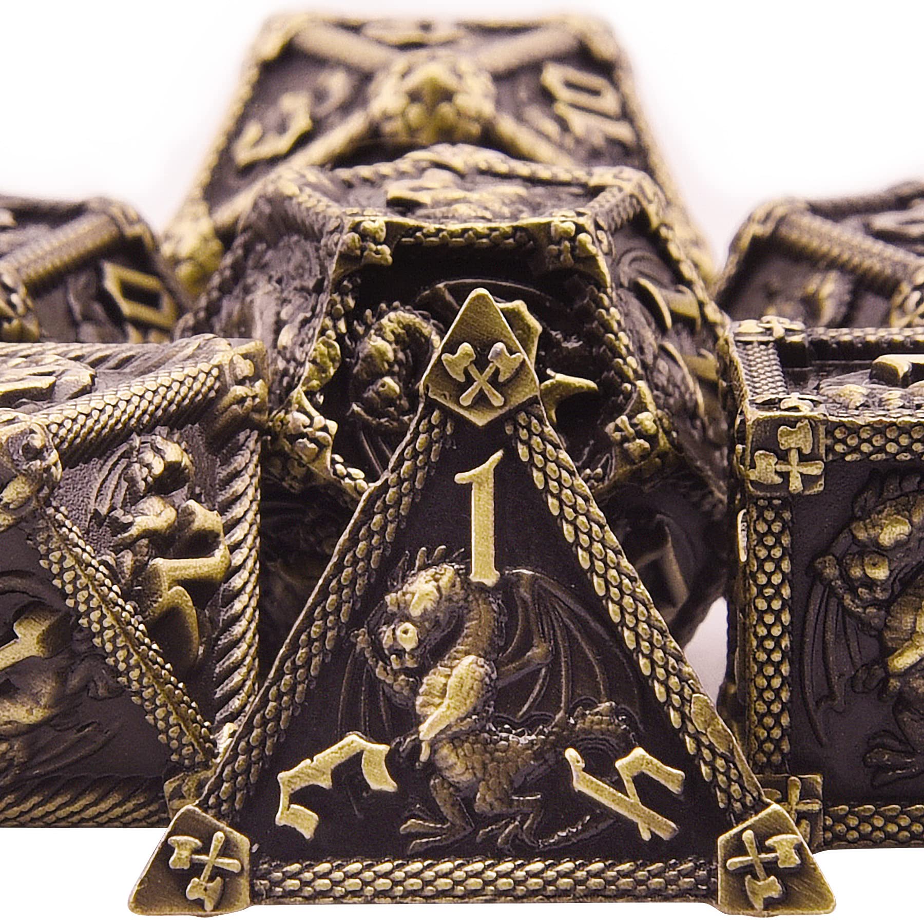 SIQUK 7-Die Metal Dice for DND Polyhedral Dice with Box D20 D12 D10 D% D8 D6 D4 Dices Set for Dungeons and Dragons Roll Playing Game RPG MTG Board Games(Antique Bronze)