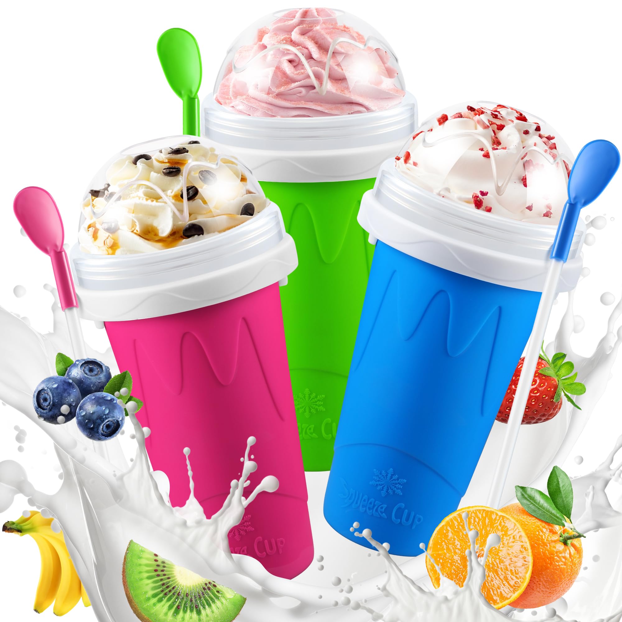 Photo 1 of 3 Pack Magic Squeeze Slushy Cups, DIY Frozen Slushie Maker Cup, Portable Smoothies Cups for Making Juice Shake Yogurt Ice Cream, Reusable Cooling Cup for Family and Friends