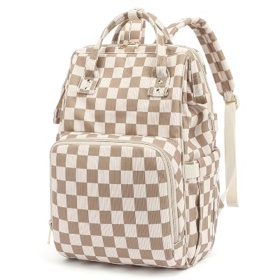 Dezcrab Baby Diaper Bag Backpack for Mom, Large Capacity Travel Nappy Bag for Boys & Girls with Stroller Straps (Corduroy Checkered Brown)