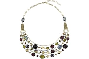 Bocar Newest Multi Layer Chain Crystal Colored Glaze Statement Women Strand Necklace