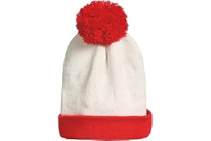 SSLR-Big-Kids-Halloween-Beanie-Hat-Red White Pom Pom Cuff Knit Christmas Hat
