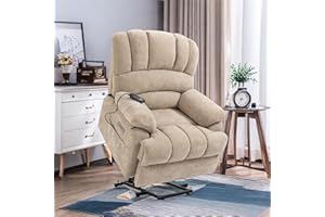 Trustyue Power Lift Chair with Full-Body Massage and Heat,Electric Recliner Chairs for Adults,Remote Control,Standing Assistance,USB Ports (Beige, Chenille（Without Cup Holders）)