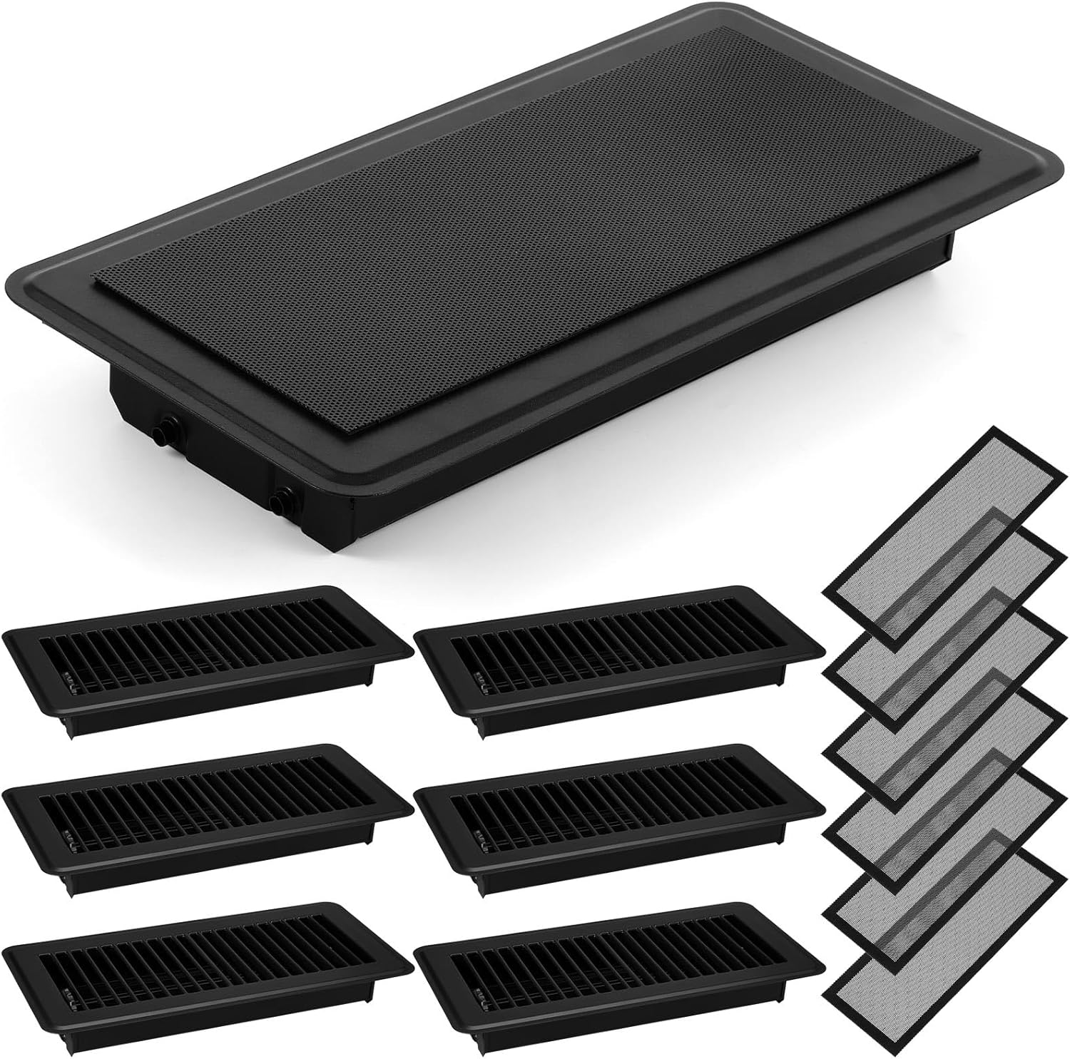 Registers, Grilles & Vents - Therwen 12 Pcs Floor Vents Register with Screen Cover Magnetic Set, Heavy Duty Floor Vent Covers Walkable with Damper and Floor Register PVC Vent Mesh Filter for Floor Replace (Black,4