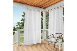 TOWN & COUNTRY BASICS Cabana Solid Heavyweight Indoor Outdoor Curtains, Light Filtering Opacity with Grommet Top, Water Repellent, 2-Pack Set, 54"x108", Winter White